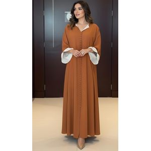 Mj Boutique Caftan Marocain en crêpe italien TABAC