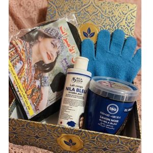Pack Royal Hammam au Nila Bleu : Savon Noir, Lait de Corps Éclaircissant & Gant de Massage