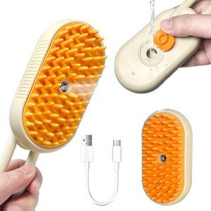 Flushrenic Brosse à poils de chat vapeur, rotation de poignée 360°, Brosse à chat vapeur 3 en 1, pour chats et chiens à poil court, moyen et long