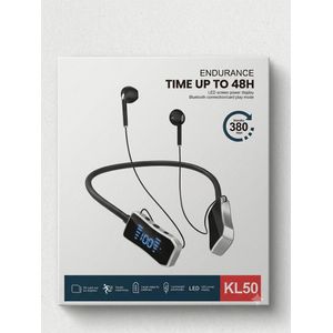 Écouteurs Sans Fil Sport KL50 Tour de Cou - Autonomie 48H, Écran LED, Support Carte Micro SD, Bluetooth - Noir & Argent
