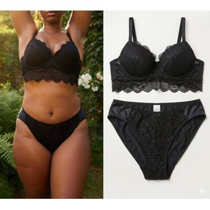 Ensemble Lingerie Dentelle Noire : Soutien-gorge 12DD & Culotte 46