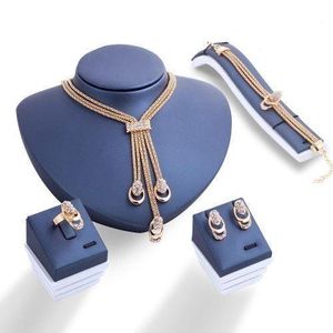Mode 4 Pièces Collier + Boucles D’oreilles + Bague + Bracelet Ensemble