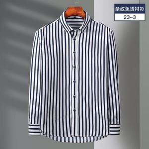 Chemise à manches longues pour hommes, business casual, rayures verticales, élastique, sans repassage, blanc et bleu