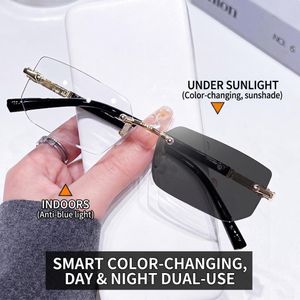 Lunettes Photochromiques Anti-Lumière Bleue Demi-Monture Métallique sans Correction pour Femmes - Or