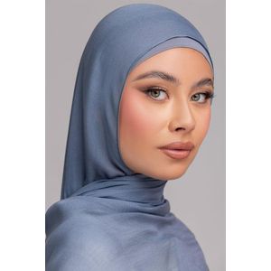 Ensemble Hijab 2-en-1 : Foulard + Bonnet Intégré Bleu jean
