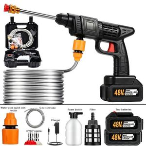 Kit lavage auto haute pression 48VF sans fil 2 batteries Li ion portable avec rangement.