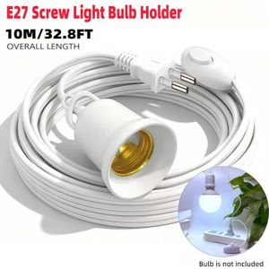  1 pc longueur de câble 10 m douille universelle à vis E27 avec interrupteur, adaptateur pour douille à vis, rallonge électrique pour éclairage, douille à vis -EU PLUG