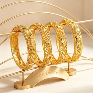 Lot de 4 bracelets manchettes ouverts dorés pour femme - Alliage de zinc creux ajustables