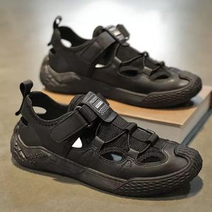 VANHUHU Sandales Respirantes pour Hommes, Chaussons Mi-Casual Ouverts Noir