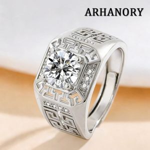 ARHANORY Bague ajustable en cuivre pour homme, élégante bague ouverte sertie de diamants, bijou de mariage - Argent