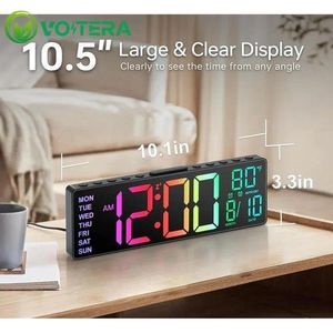 VoltEra Horloge de table LED, affichage de la température et de l'humidité, fonction snooze numérique, utilisation extérieure, convient à la cuisine