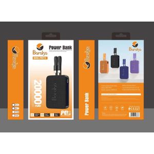 Power Bank Baraka BRK-PB73 - 20000mAh, Charge Rapide PD 22.5W, Câbles Intégrés, Écran LED Digital - Noir