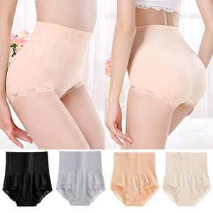 SHJO Culottes Taille Haute Femmes Polyester Contrôle du Ventre Respirant Confortable Sous-vêtements Multicolore Lot de 4 avec Bordure en Dentelle