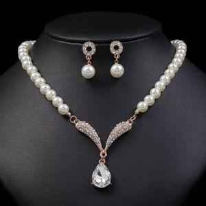 Dou-color Pearl Jewelry Set eau goutte pendentif boucles d'oreilles bijoux