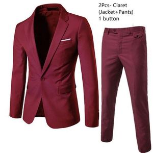 Gukbis Lot de 2 blazers décontractés pour hommes, coupe ajustée, à un seul bouton, couleur rouge bordeaux.