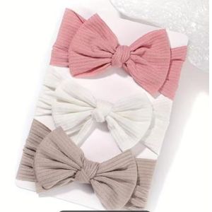 ShebSheb Bandeaux pour bébé faits à la main en nylon doux et extensible avec nœuds pour nouveau-nés, nourrissons et petites filles - Lot de 3 (3 unités, pack de 1)