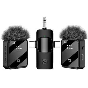 TWS Micro cravate sans fil F11-2 3 en 1 avec 2 Microphone et 3 port pour iPhone SAMSUNG Lightning TYPE C  Clip Sans Fil pour Téléphone Portable Diffusion en Direct / Interview / Courte Vidéo (Version Charge Type-C) F11-2 micro-cravate