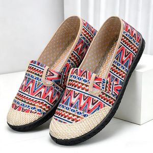 SHJO Chaussures Décontractées Femme Confortables Toile Synthétique Antidérapantes Respirantes Résistantes Motif Ethnique Polyvalentes Rouge