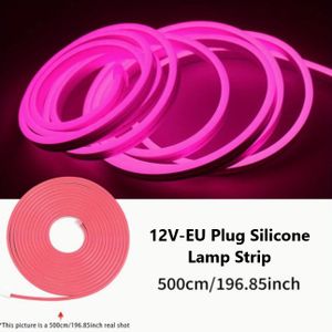 Lumière néon rose 12V, bande LED flexible de 5mètres, lumières corde néon, lumières serpent - avec prise UE