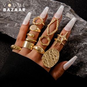 VOGUE BAZAAR Ensemble de bagues ouvertes en or 10 pièces pour femmes et filles, design irrégulier vintage, unique et à la mode