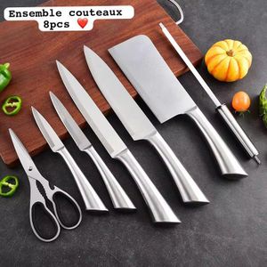 Ensemble des Couteaux en acier inoxydable avec support rotatif+ ciseaux+aiguisoir à couteaux 