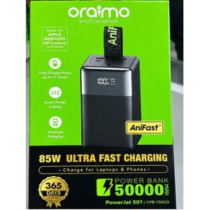 Oraimo  PowerBank Jet 501 - 50 000 mAh et une puissance de charge ultra-rapide de 85 W