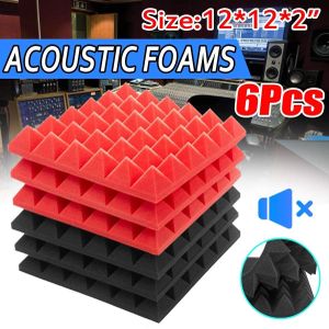6 pièces de mousse acoustique pour studio, cales d’insonorisation en mousse, noir + rouge, 12 x 12 x 2 pouces