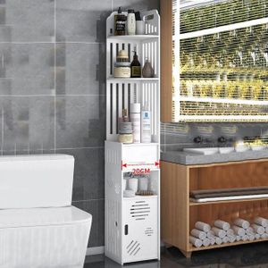 Meuble-lavabo d'angle à plusieurs niveaux de 120 cm de hauteur, porte-papier toilette, armoire de rangement de salle de bain sur pied - Blanc