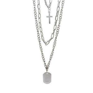 Ensemble de 3 pièces/ Collier multicouches hip-hop cool pour femmes et hommes, cadeaux de bijoux - Argent