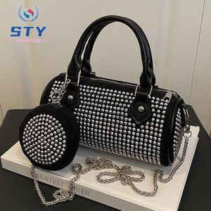STY Sac à pièces pour dames 2 en 1 petit sac croisé sac à poignée supérieure sac à chaîne Rivet sacs à décoration