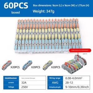 60PCS Borne de connexion rapide, connecteurs électriques multi-canaux