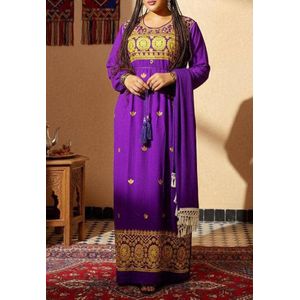 Robe simple en coton + voile adapté à votre corps et confortable, Mauve longue manche