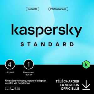 Kaspersky Licence antivirus standard (4 appareils, abonnement d’un an) 
