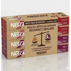 Nescafe Pack Découverte de 40 Capsules (4 Boîtes) - 2x Colombia (Intensité 6) & 2x India (Intensité 9) - Compatible Nespresso