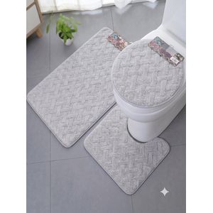 Cac Set de 3 Pièces Tapis Salle de bain - Toilette + Lavabo + Baignoire/Douche - Gris