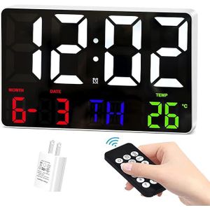 Horloge murale numérique 11,5 pouces, grande horloge murale numérique avec télécommande, réveil numérique avec date, jour, température