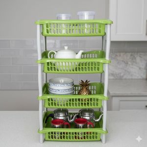 Chariot de rangement en plastique - 4 niveaux - Vert