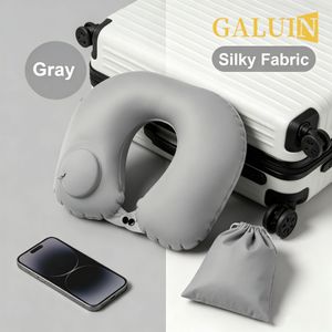 KANGERDUN Coussin de cou gonflable en U portable, style plaque de pression - Gris