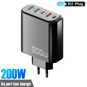 Chargeur USB rapide GaN 200W à 5 ports avec fiche repliable, compatible multi-protocoles pour tous les téléphones mobiles, ordinateurs portables, maison, bureau et voyages