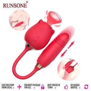 RUNSONE Vibromasseur Rose Toy Poussée G-Spot Dil-do Stimulateur de Succion Clitoridienne Bouchon Anal Léchage Oral Jouets sexuels taquins pour adultes Femmes Couples Masturbateur Solo
