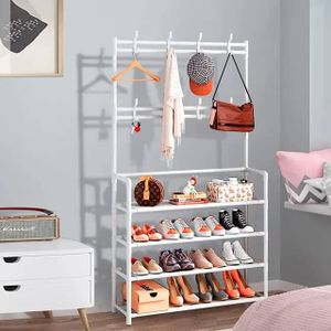 Armoire de Rangement en Plastique 5 Couches 2 Rangées avec Tringle à  Vêtements et Armoires à Chaussures - Noir