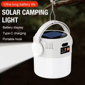 Lampe de camping solaire extérieure, lampe de camping LED rechargeable, COB avec écran numérique, torchon extérieur, torchon