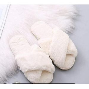Pantoufles en fausse fourrure à brides croisées - BLANC DE LAIT