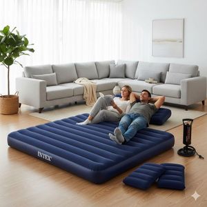 Matelas Gonflable Intex Classic + Gonfleur Inclus  2 Places Large avec 2 oreillers 