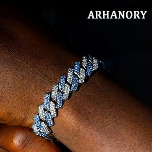 ARHANORY Bracelet Cubain Iced Out Argenté avec Strass Bleus et Argentés