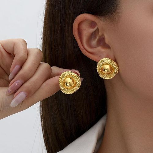 product_image_name-Fashion-Boucles d'oreilles vintage en or noué pour femmes, déclaration de mode, argent épais, cercles géométriques, spirale.-1