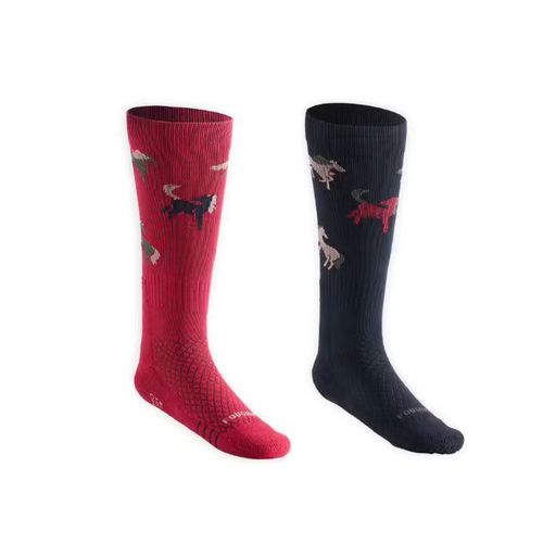 product_image_name-Fouganza-Chaussettes D'équitation Enfant Sks 500 Motifs Poneys Marine Et Rose.-1