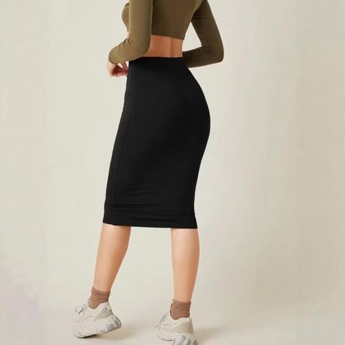 product_image_name-CALLIARA-Jupe midi bodycon noire à haute taille, jupe crayon ajustée pour femme au bureau-2