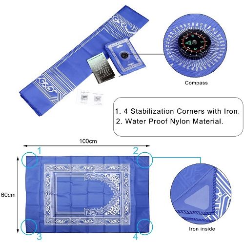 Tapis de Prière Musulman Portable avec Boussole - Format de Poche