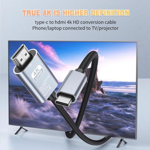 Câble Adaptateur USB C Vers HDMI 4K 60Hz - 2 Mètres - Connecter Smartphone/PC à TV, Moniteur Ou Projecteur - Streaming Et Partage D'écran